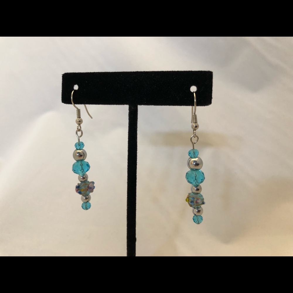 Handmade blue glass bead earrings